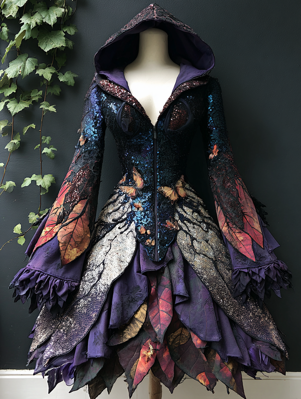 Women's Elegant Wide Sleeve Hooded Cape Dress 4904