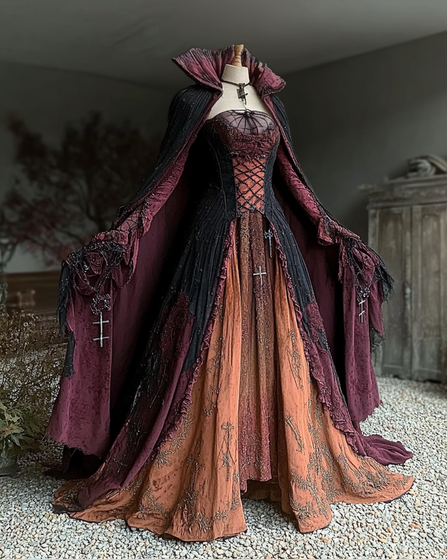 Women's Halloween Contrast Cape Dress 7ddd